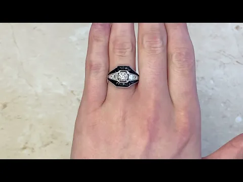 Unique 0.42ct Diamond &  Onyx Accented Platinum Engagement Ring - Waverly Ring - Hand Video