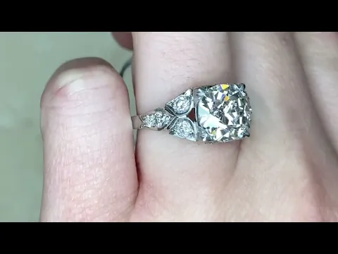 2.76ct Old European Cut Diamond & Leaf Motif Platinum Engagement Ring - Moreland Ring - Hand Video