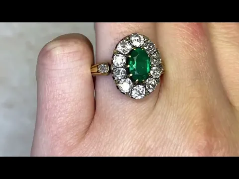 Columbian Emerald & Diamond Halo Antique Gemstone Ring - Calverley Ring. Circa 1880 - Hand Video