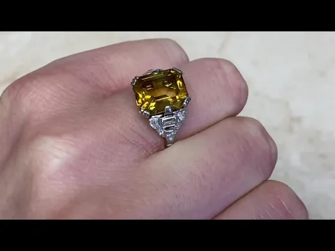 5.00ct Citrine and Diamond Original Art Deco Platinum Ring Circa 1930 - Cicero Ring - Hand Video