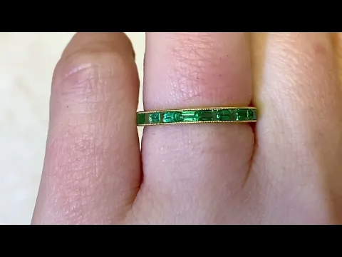 Baguette Cut Natural Emerald Half Eternity Wedding Band - Barden Green Band - Hand Video