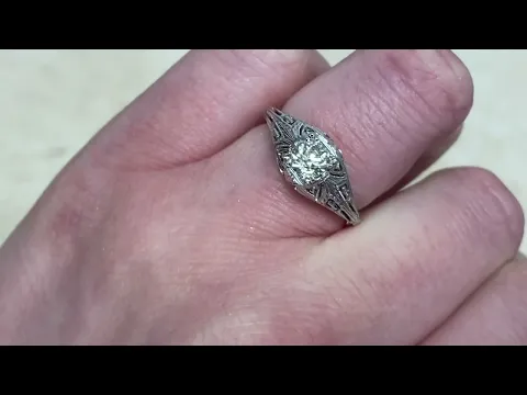 0.44ct Center Old European Cut Diamond Engagement Ring Circa 1950 - Callaway Ring - Hand Video