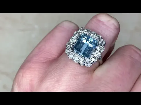 Emerald Cut Aquamarine And Diamond Geometric Halo Gemstone Ring - Forsyth Ring - Hand Video