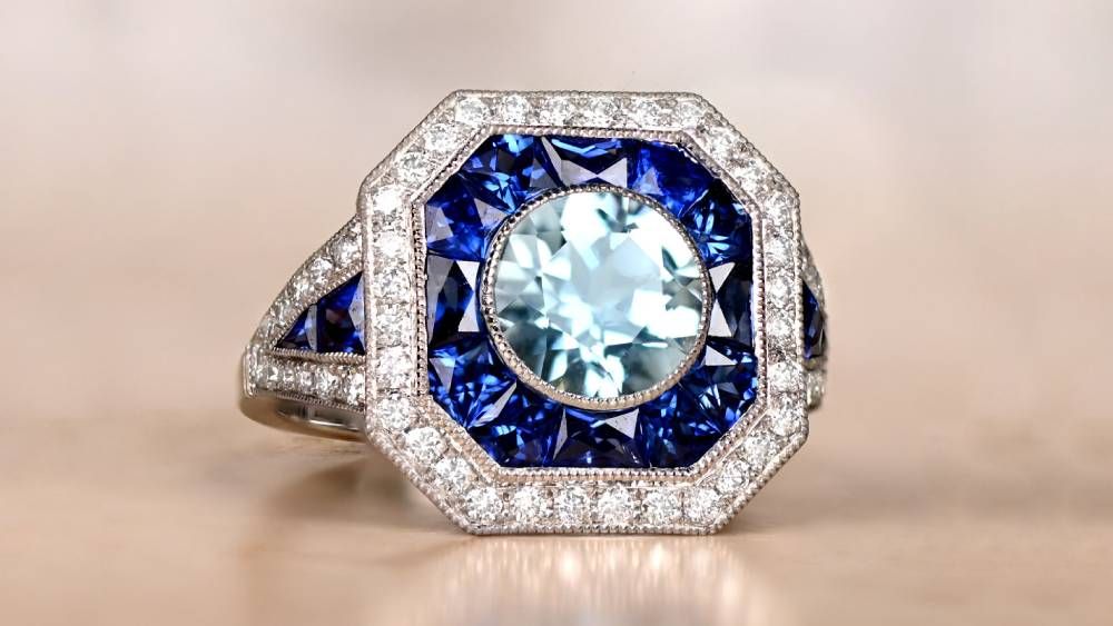 Woodlands Aquamarine Engagement Ring Featuring Sapphires And Diamonds