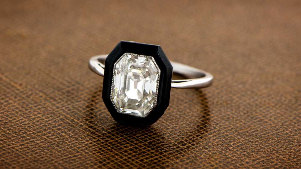 Antique Emerald Cut Diamond in Ring
