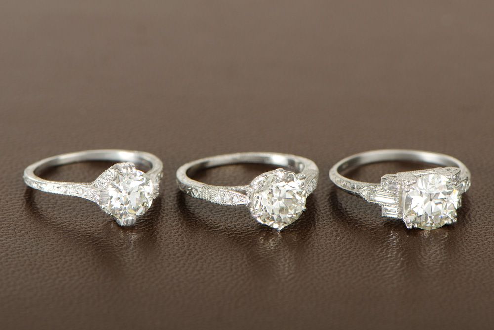 Three Delicate Diamond Engagement Rings Of Similar Style