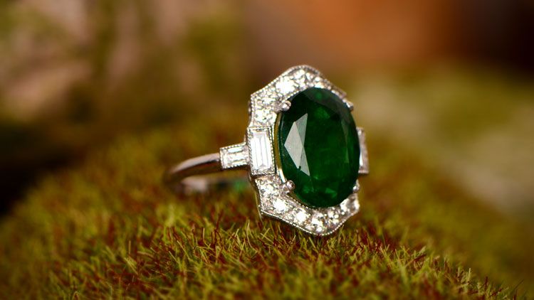 Emerald Cocktail Ring on Grass Surface