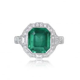 3.88ct Emerald Cut Emerald Diamond Ring - Cervia Ring 14878 TV