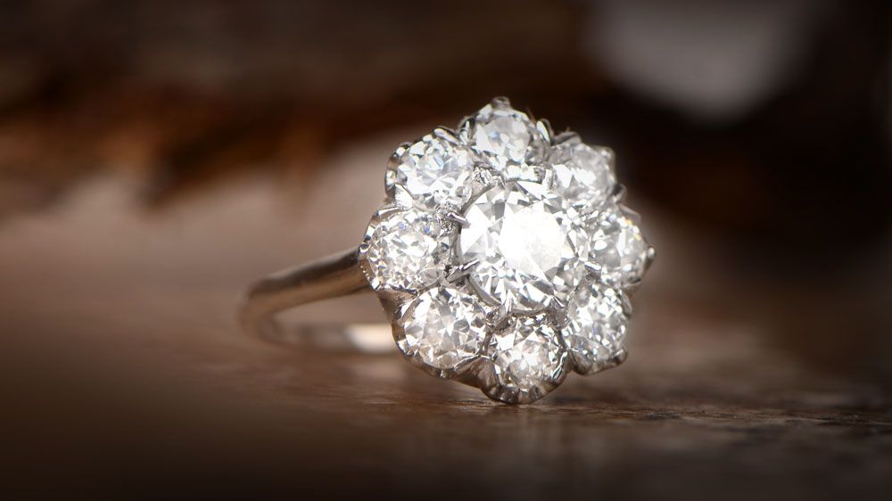 Diamond Cluster Vintage Engagement Ring