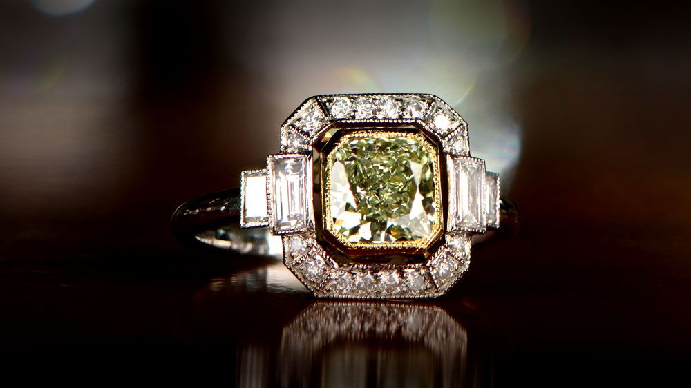 Green Diamond Engagement Ring