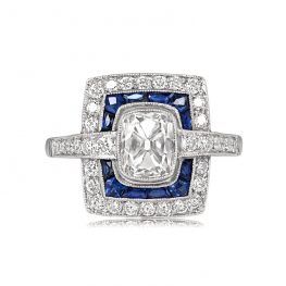 1.22ct Antique Cushion Cut Diamond and Sapphire Ring - Bromley Ring