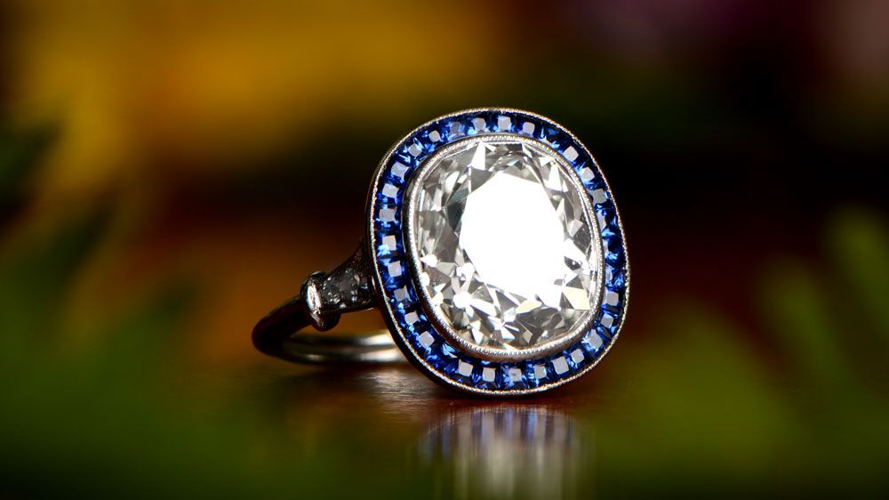Custom Create Diamond Engagment Ring with Sapphire Halo