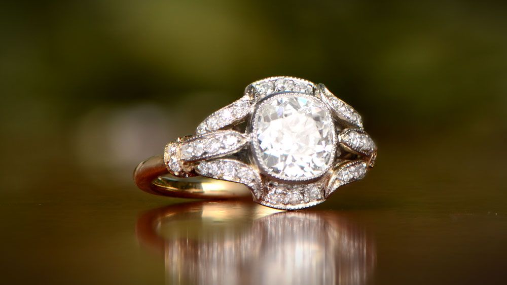 Platinum and Gold Cushion Diamond Engagement Ring 12254 