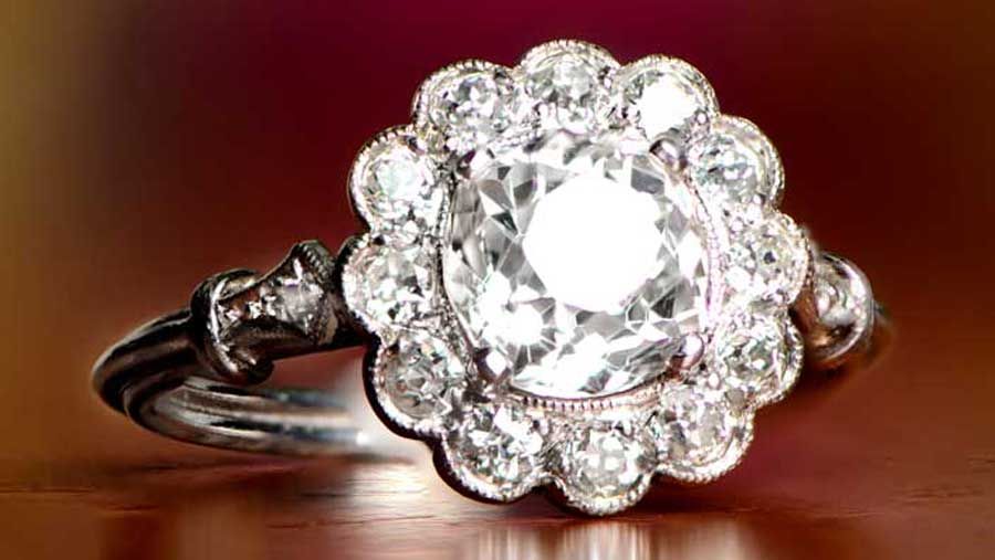Antique floral diamond engagement ring
