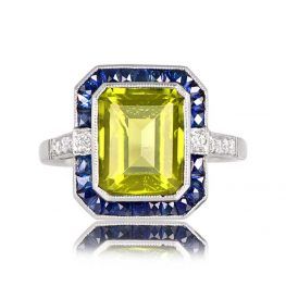 3.54-carat Emerald Cut Peridot Sapphire Halo Ring 12789 TV