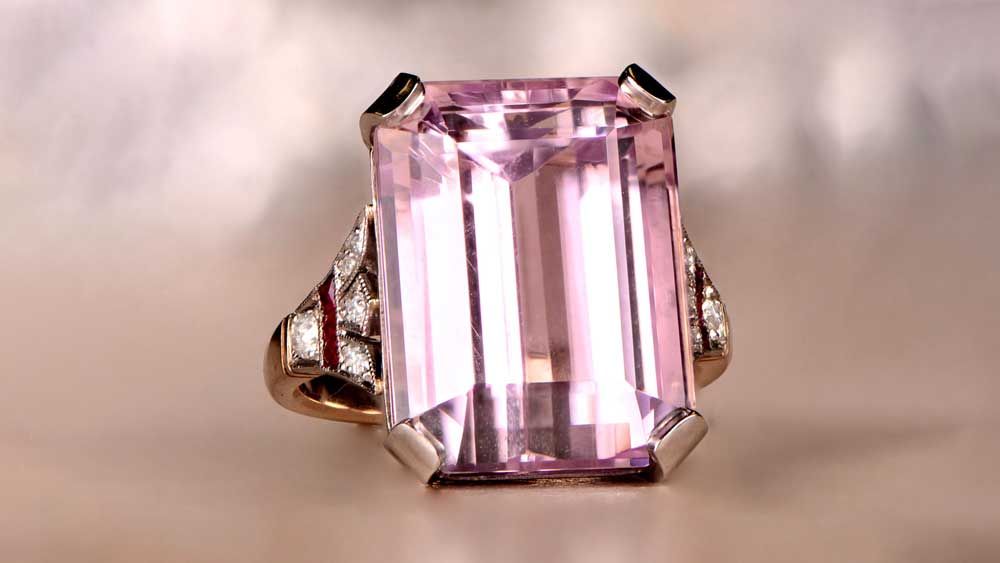 12794 Kunzite and Diamond Ring