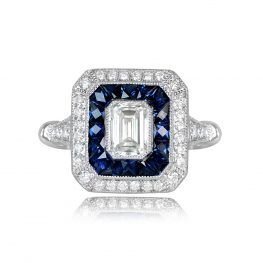 Platinum and Diamond Sapphire Halo Ring Wilshire Ring Top View
