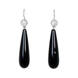 Bezel Set Diamond and Onyx Drop Earrings - Windber Earrings 14801 TV
