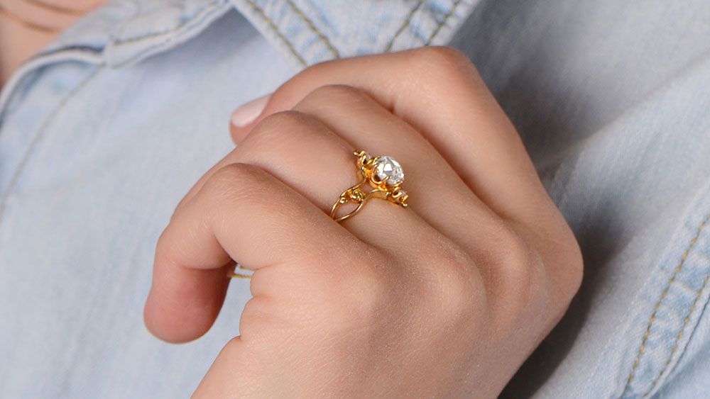 Victorian Era Diamond Engagement Ring on Finger