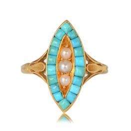 Turquoise and Pearl Georgian Ring Cenon Ring 13224