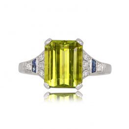 Peridot and Platinum Vintage Style Ring Essonne Ring