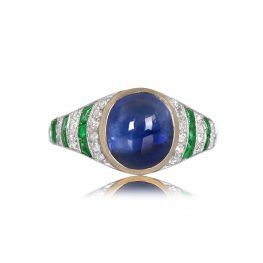 French Art Deco Sapphire and Emerald Ring - Bonhomme Ring