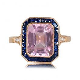 Kunzite Ring with Sapphire Halo and Yellow Gold 13316 TV