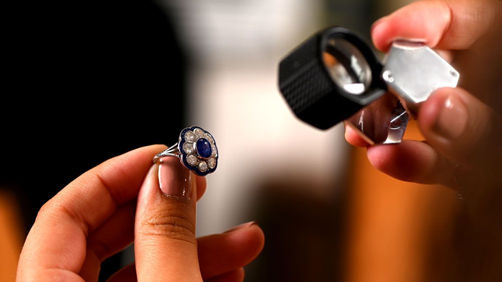 Sapphire Floral Ring with Loupe
