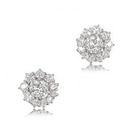 Floral Diamond Cluster Earrings Old European Cut - Meadowbrook Earrings 13114 TSV