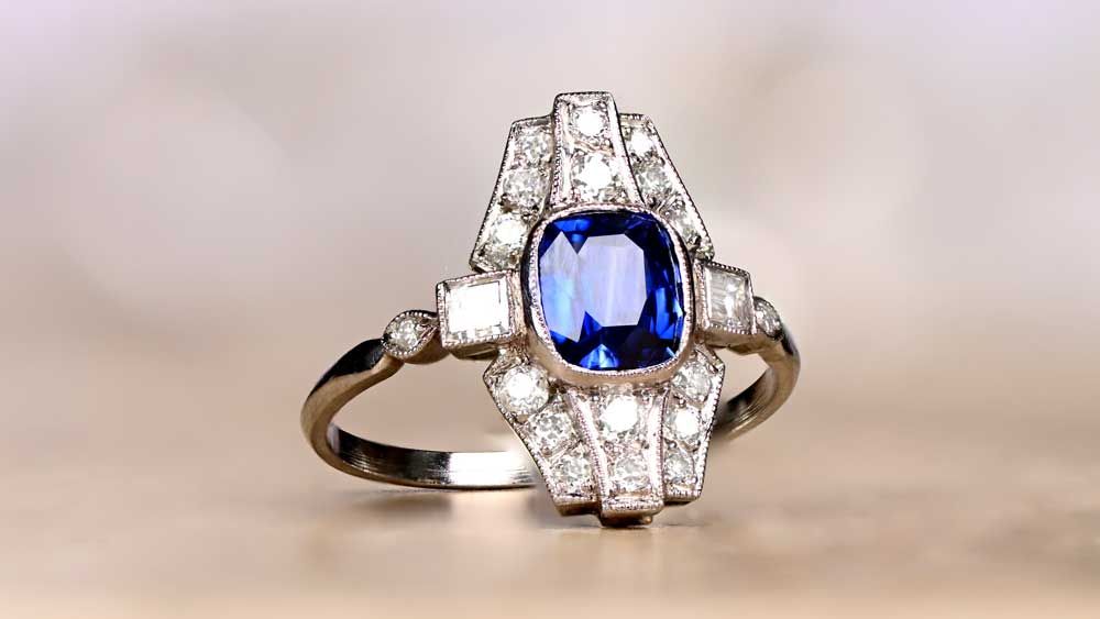 Dainty Tomar Uniquely Shaped Sapphire Ring With Diamonds