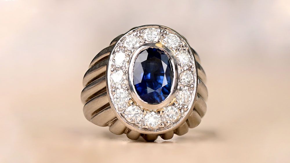 Vintage Ellington Blue Sapphire Engagement Ring With Halo