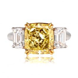 5.78ct Cushion Cut Yellow Diamond Ring Ottsville Ring