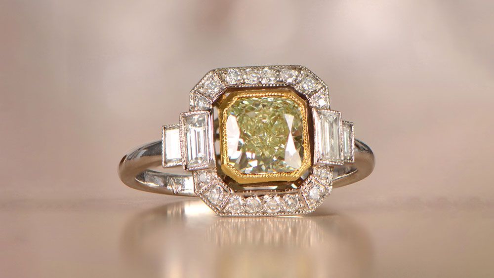 Greenish Yellow Diamond Engagement Ring Artistic 11773