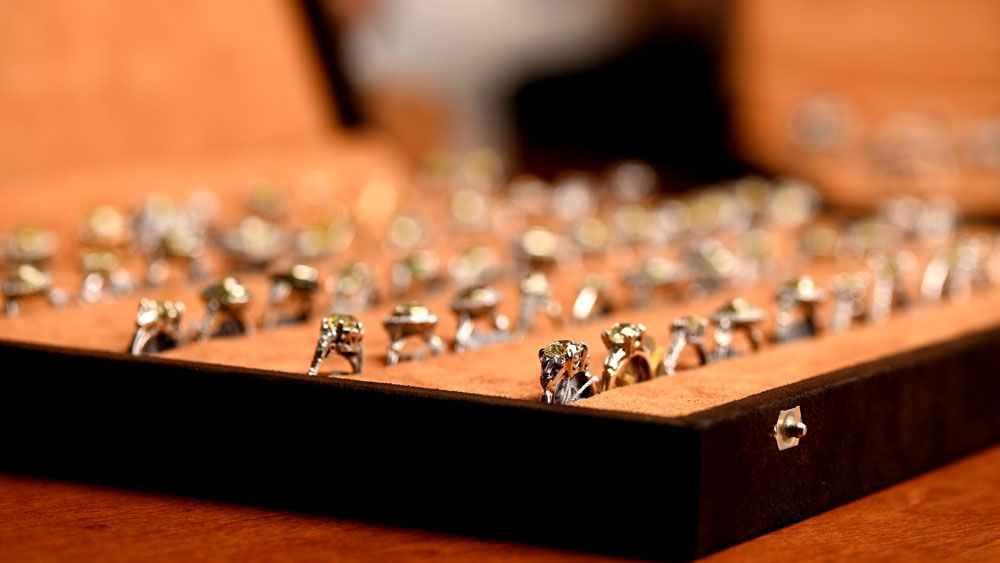 Tray of Canary Yellow Diamonds in Estate Diamond Jewelry Showroom