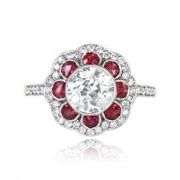 Floral Motif Diamond and Ruby Ring - Floral Ruby Ring 13438 TV