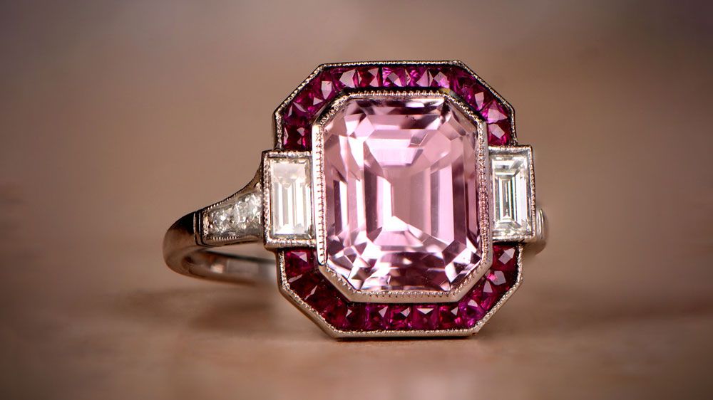 12792 Kunzite and Ruby Halo Ring