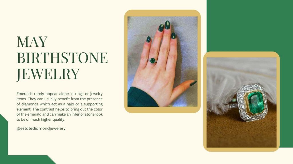 infographic of the emerald may birthstone in jewelery 