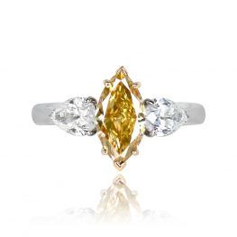 Three Stone Marquis Cut Brownish Yellow Diamond Engagement Ring Top View DYL41-TV-1000PX