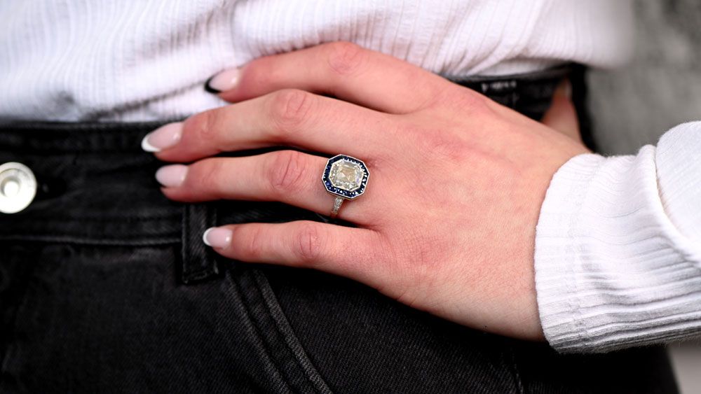13798 Asscher Cut Diamond and Sapphire Engagement Ring Lifestyle