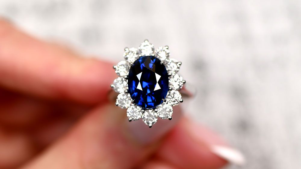 Wharton Sapphire Engagement Ring With A Diamond Cluster