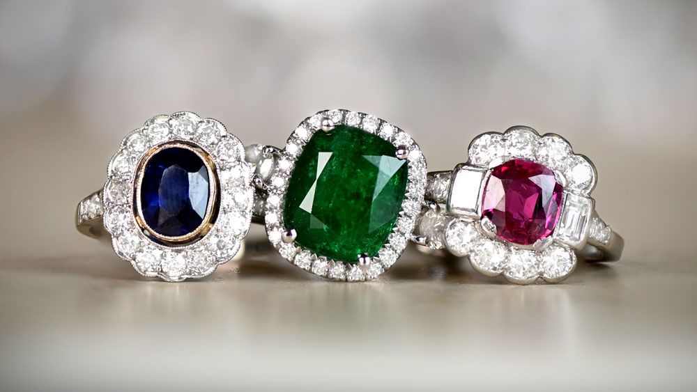 Group Picture Sapphire Emerald Ruby Gemstone Rings