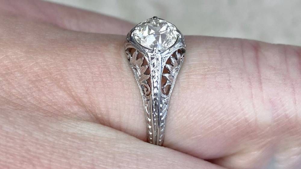 13666 Floral Filigree on Diamond Engagement Ring
