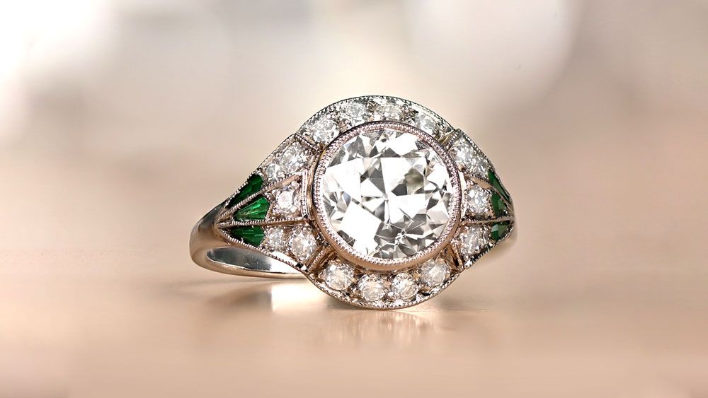 Old European Cut Diamond And Emerald Accented Ring 11960_Artistic
