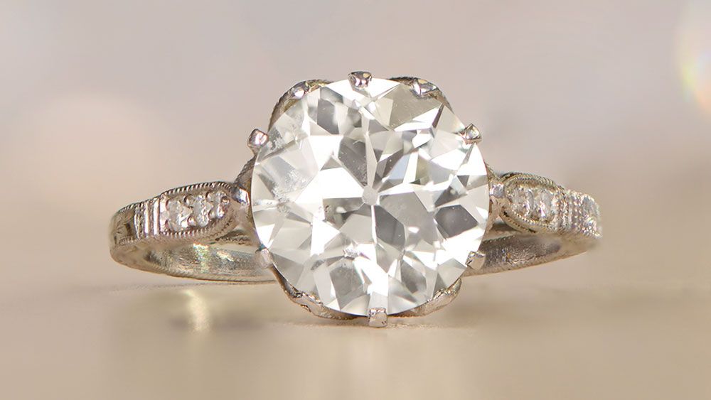 2.50ct Old European Cut Diamond Prong Set Platinum Engagement Ring 