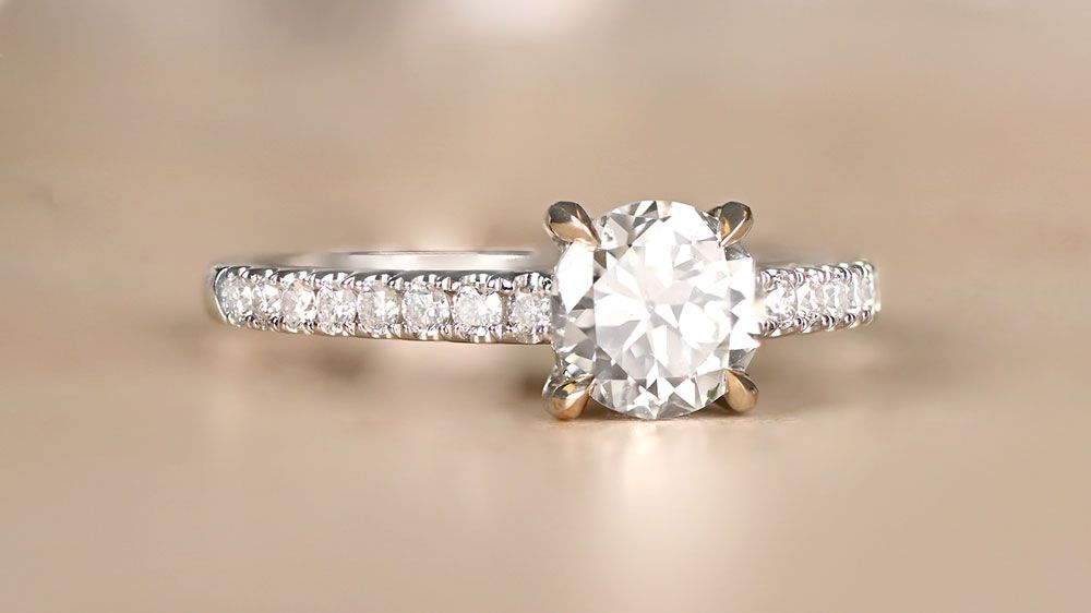 Delicate Diamond Engagement Ring With Diamond Lined Band