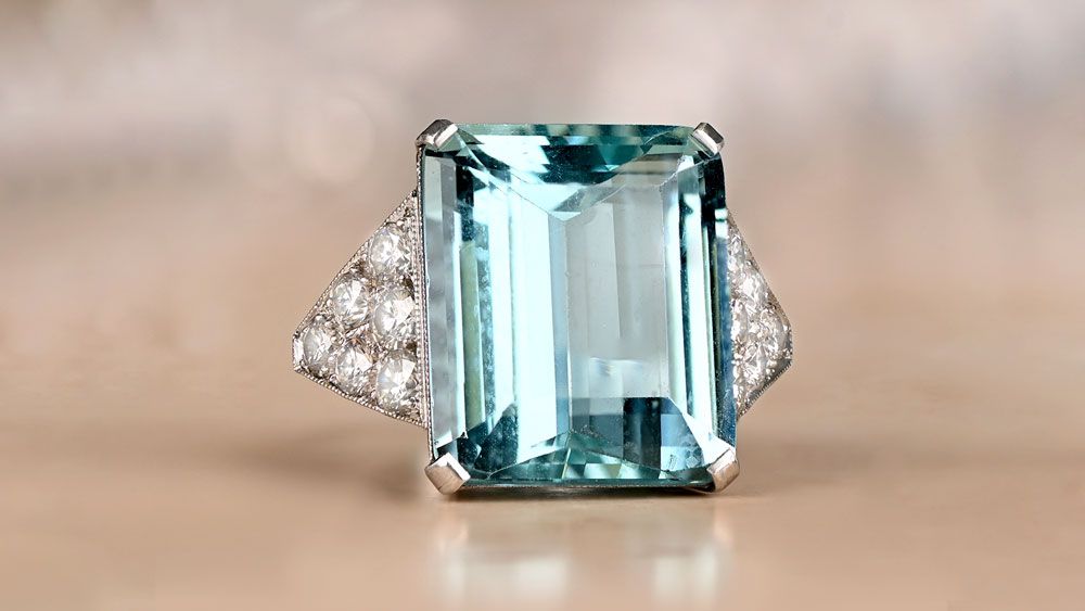 Emerald Cut 28 carat Aquamarine Gemstone Cocktail Ring 13332_Artistic