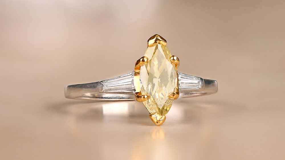 Marquis Cut Fancy Yellow Diamond Engagement Ring DYL22_Artistic