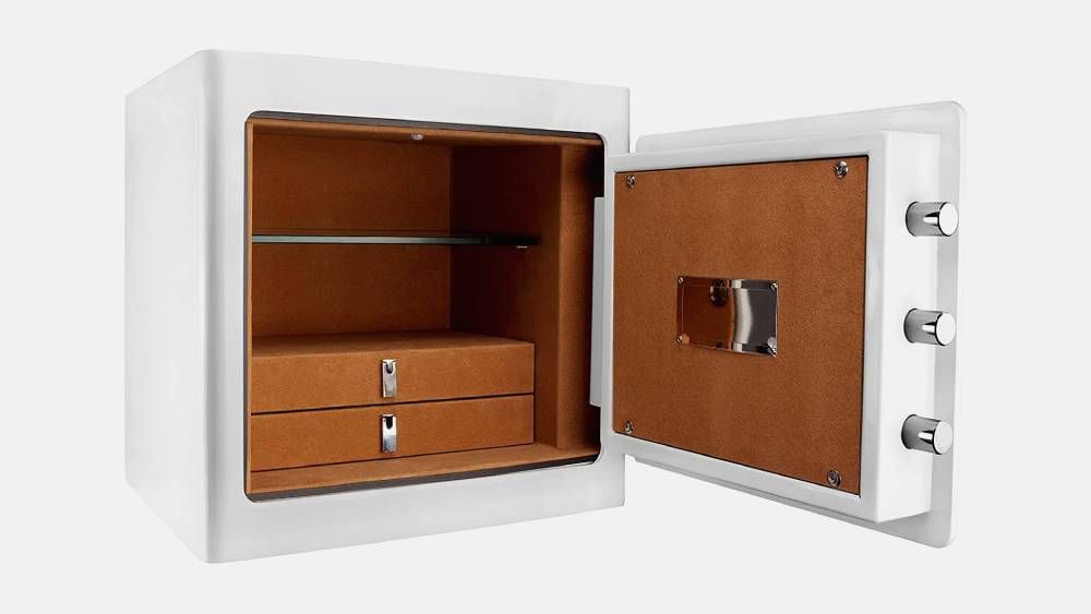 Jewelry Safe with White Exterior and Drawers