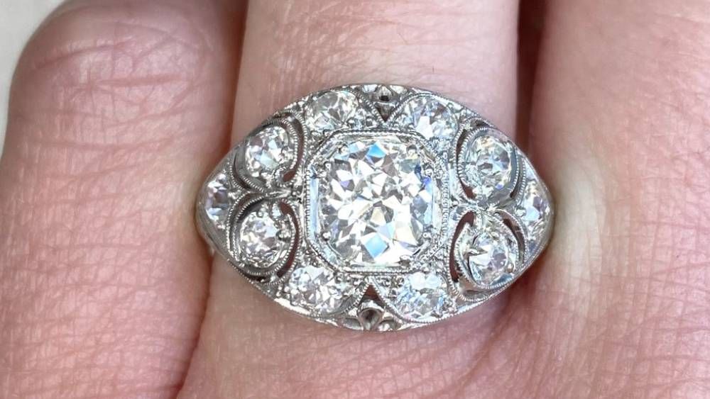 Teterboro Edwardian Era Diamond Cluster Ring Featuring Openwork