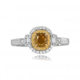Yellow Brown Double Hal 18k White Gold Engagement Ring 14104-TV-1200 b
